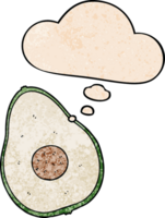 cartoon avocado with thought bubble in grunge texture style png
