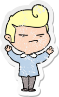 distressed sticker of a cartoon cool guy with fashion hair cut png