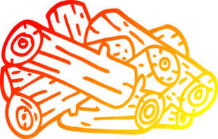 warm gradient line drawing of a cartoon pile of logs png