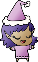 happy hand drawn gradient cartoon of a elf girl wearing santa hat png