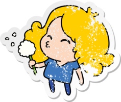 hand drawn distressed sticker cartoon of cute kawaii girl png