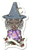 Retro Tattoo Style elf mage character with natural twenty dice roll png