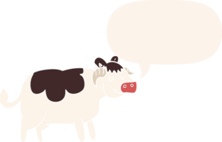 cartoon cow with speech bubble in retro style png