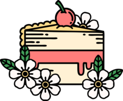 tattoo in traditional style of a slice of cake and flowers png