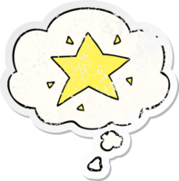 cartone animato stella con pensato bolla come un' afflitto logoro etichetta png