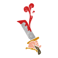 hand retro cartoon hand with bloody dagger png