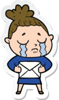 sticker of a cartoon crying woman with letter png