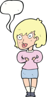 cartoon woman making Who Me gesture with speech bubble png