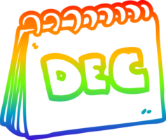 rainbow gradient line drawing of a cartoon calendar showing month of december png
