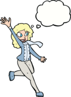 cartoon woman waving dressed for winter with thought bubble png