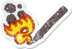 adesivo retrô angustiado de uma caneta flamejante de desenho animado png