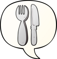 cartoon knife and fork with speech bubble in smooth gradient style png