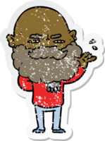 distressed sticker of a cartoon dismissive man with beard frowning png