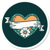 sticker of tattoo in traditional style of a heart and banner with flowers png