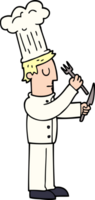 cartoon doodle chef with knife and fork png