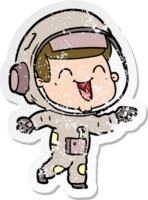 distressed sticker of a happy cartoon astronaut png