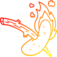 warm gradient line drawing of a cartoon hot dog png