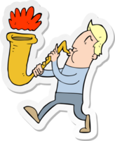 sticker of a cartoon man blowing saxophone png