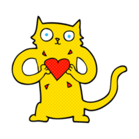 hand- getrokken tekenfilm kat met liefde hart png