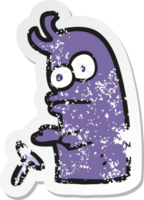 retro distressed sticker of a cartoon little alien png