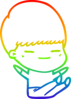 rainbow gradient line drawing of a cartoon smug boy png