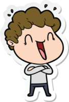 sticker of a cartoon happy man laughing png