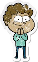 distressed sticker of a cartoon happy man png