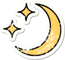 distressed sticker tattoo in traditional style of a moon and stars png