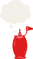cartoon ketchup bottle with thought bubble in retro style png