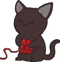 cartoon cute black cat playing with ball of yarn png
