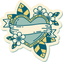 sticker of tattoo in traditional style of a heart and banner png