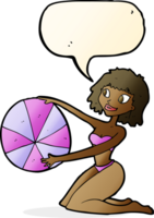 cartoon bikini girl with beach ball with speech bubble png