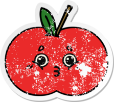 vinheta angustiada de uma maçã vermelha de desenho animado bonito png