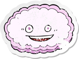 retro distressed sticker of a cartoon happy pink cloud png