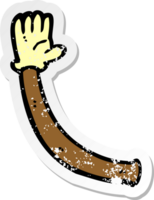 retro distressed sticker of a cartoon arm with rubber glove png