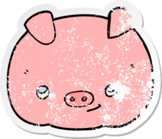 distressed sticker of a cartoon happy pig png