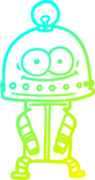 cold gradient line drawing of a happy carton robot with light bulb png