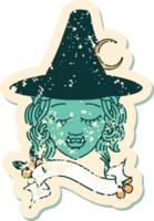 Retro Tattoo Style half orc witch character face png