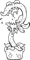 hand drawn black and white cartoon carnivorous plant png