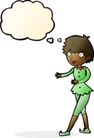 cartoon christmas elf woman with thought bubble png