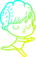 cold gradient line drawing of a cartoon woman png