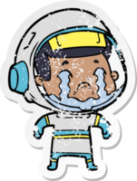 pegatina angustiada de un astronauta llorando de dibujos animados png