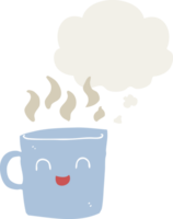 cute coffee cup cartoon with thought bubble in retro style png