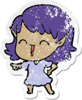 distressed sticker of a cartoon elf girl png