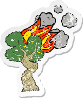 autocollant rétro en détresse d'un arbre en feu de dessin animé png