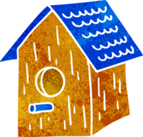 hand- getrokken retro tekenfilm tekening van een houten vogel huis png