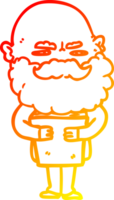 warm gradient line drawing of a cartoon man with beard frowning png