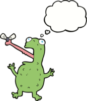 cartoon frog catching fly with thought bubble png