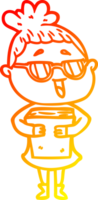 warm gradient line drawing of a cartoon happy woman wearing spectacles png