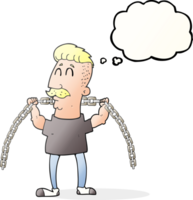 hand drawn thought bubble cartoon man lifting chain png